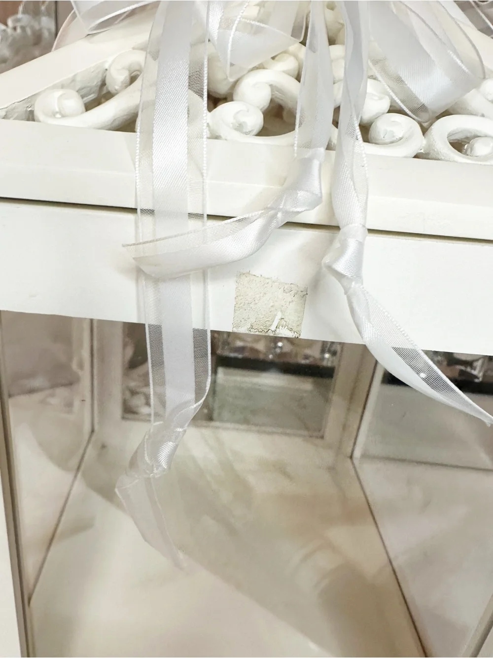 Wedding Card Reception Box- Off White with Ribbon and Pearl Accents